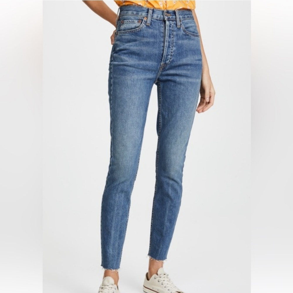 Re/done Originals High Rise Raw Hem Button Front Medium Jeans